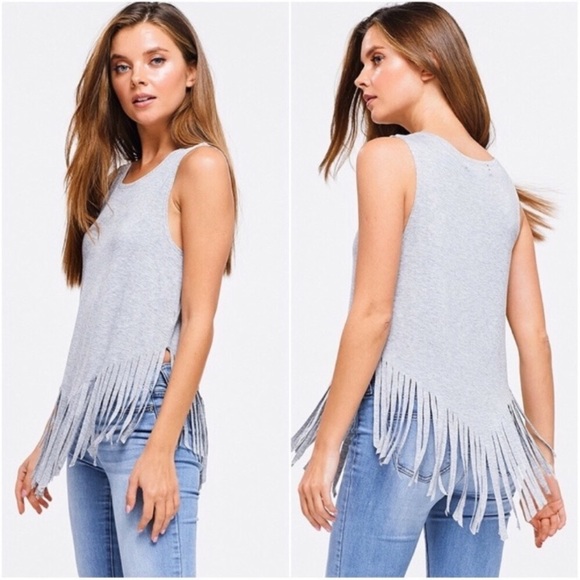 Grey Fringe Boho Tank - Picture 3 of 3